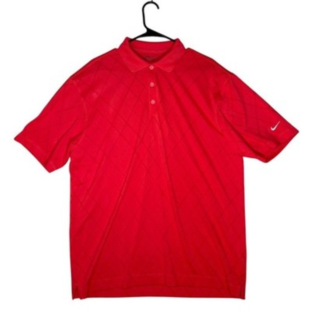 Nike Golf Dri-FIT Polo Shirt Mens Size L Red Diamond Pattern Short Sleeve